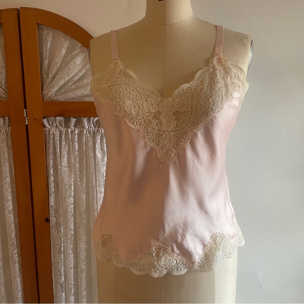 Vintage Pink Satin & Lace Cami Blouse
